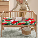 White Palm Leaf Watermelon Pattern Print Baby Crib Sheet