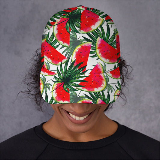White Palm Leaf Watermelon Pattern Print Baseball Cap