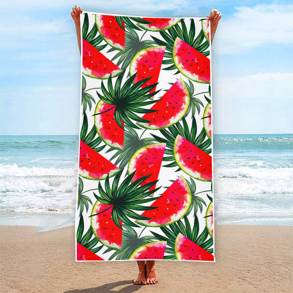 White Palm Leaf Watermelon Pattern Print Beach Towel