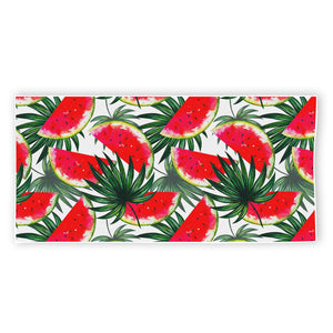 White Palm Leaf Watermelon Pattern Print Beach Towel