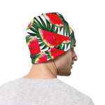 White Palm Leaf Watermelon Pattern Print Beanie