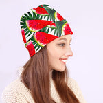 White Palm Leaf Watermelon Pattern Print Beanie
