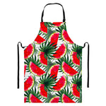 White Palm Leaf Watermelon Pattern Print Bib Apron With Pocket