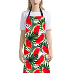 White Palm Leaf Watermelon Pattern Print Bib Apron With Pocket
