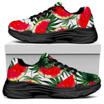 White Palm Leaf Watermelon Pattern Print Black Chunky Shoes