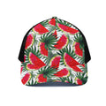 White Palm Leaf Watermelon Pattern Print Black Mesh Trucker Hat