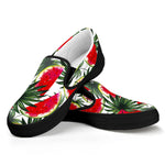 White Palm Leaf Watermelon Pattern Print Black Slip On Sneakers