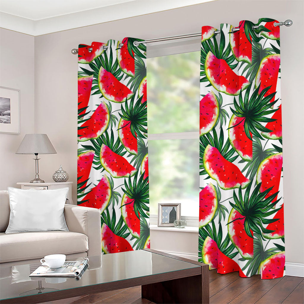 White Palm Leaf Watermelon Pattern Print Blackout Grommet Curtains