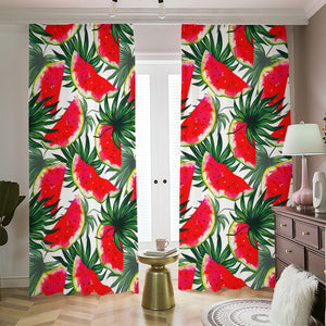 White Palm Leaf Watermelon Pattern Print Blackout Pencil Pleat Curtains