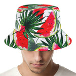 White Palm Leaf Watermelon Pattern Print Bucket Hat