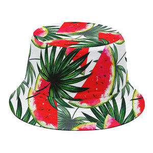 White Palm Leaf Watermelon Pattern Print Bucket Hat