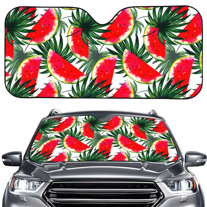White Palm Leaf Watermelon Pattern Print Car Windshield Sun Shade