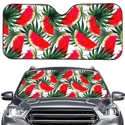 White Palm Leaf Watermelon Pattern Print Car Windshield Sun Shade