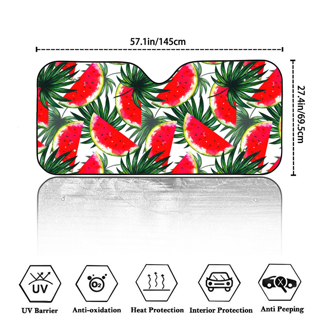 White Palm Leaf Watermelon Pattern Print Car Windshield Sun Shade