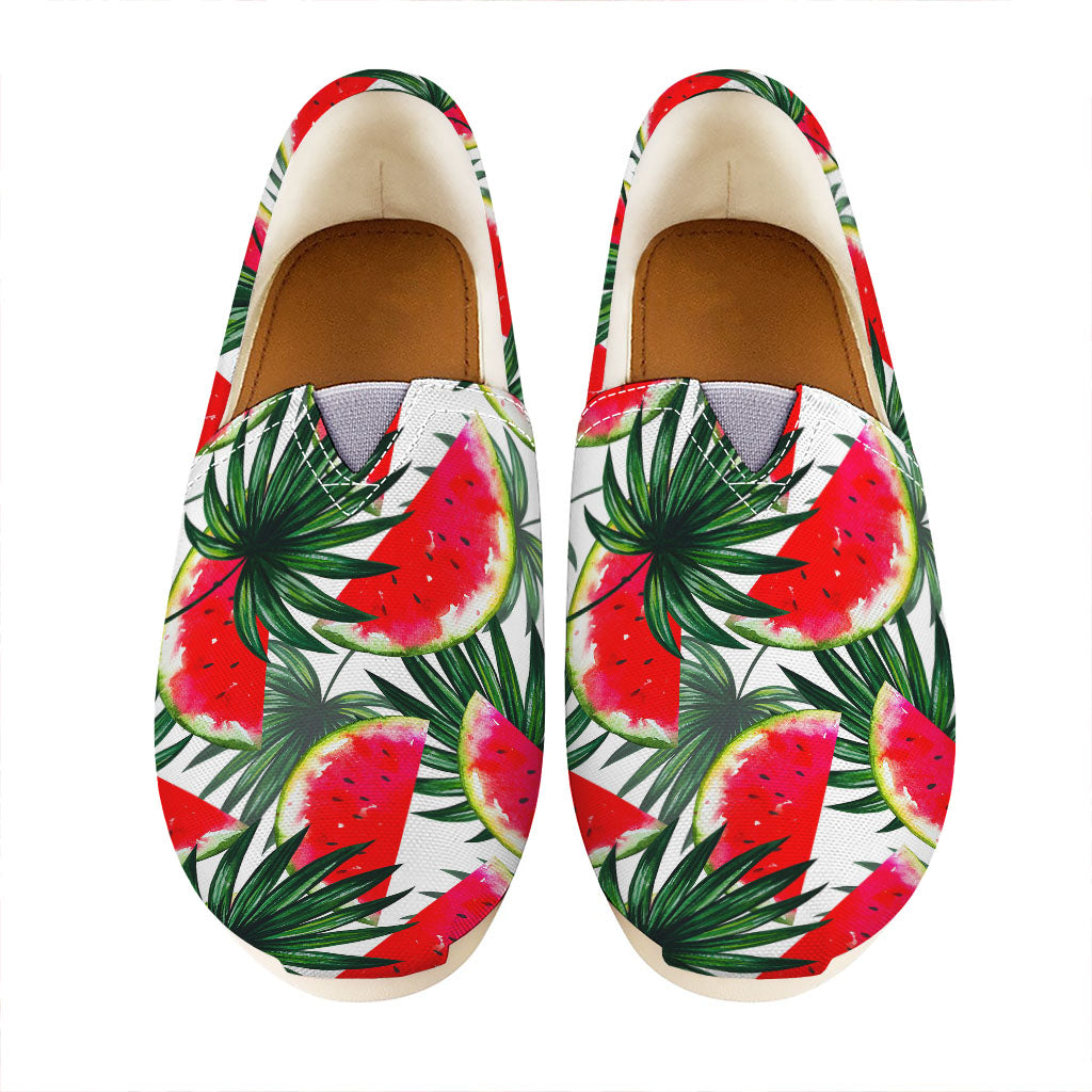 White Palm Leaf Watermelon Pattern Print Casual Shoes