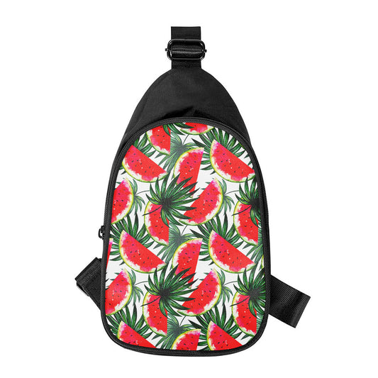 White Palm Leaf Watermelon Pattern Print Chest Bag