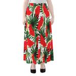 White Palm Leaf Watermelon Pattern Print Chiffon Maxi Skirt
