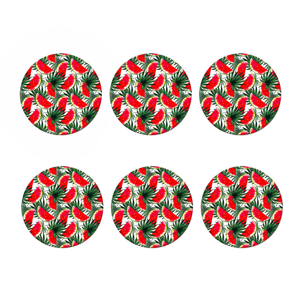 White Palm Leaf Watermelon Pattern Print Coaster Set