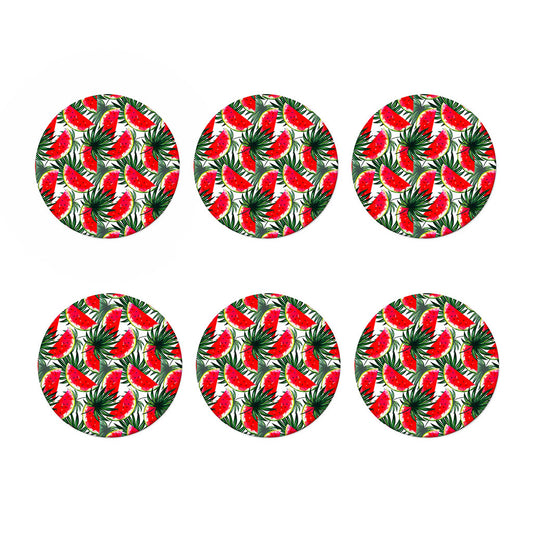 White Palm Leaf Watermelon Pattern Print Coaster Set