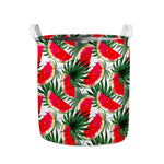 White Palm Leaf Watermelon Pattern Print Collapsible Laundry Basket