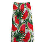 White Palm Leaf Watermelon Pattern Print Cotton Front Slit Maxi Skirt