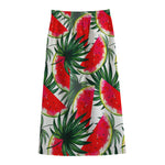 White Palm Leaf Watermelon Pattern Print Cotton Front Slit Maxi Skirt