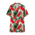 White Palm Leaf Watermelon Pattern Print Cotton Hawaiian Shirt