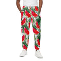 White Palm Leaf Watermelon Pattern Print Cotton Sweatpants