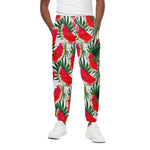 White Palm Leaf Watermelon Pattern Print Cotton Pants