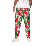 White Palm Leaf Watermelon Pattern Print Cotton Pants