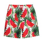 White Palm Leaf Watermelon Pattern Print Cotton Shorts