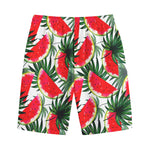 White Palm Leaf Watermelon Pattern Print Cotton Shorts