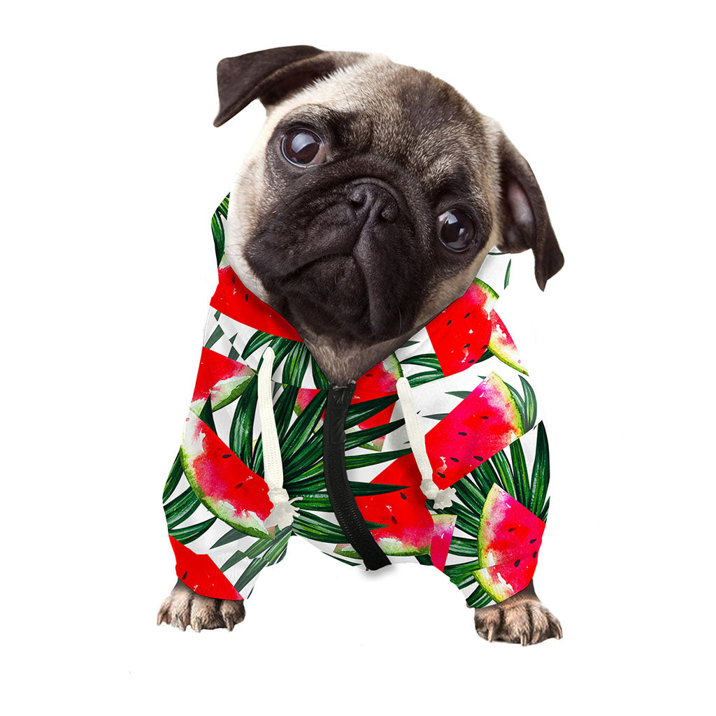 White Palm Leaf Watermelon Pattern Print Dog Zip Up Hoodie
