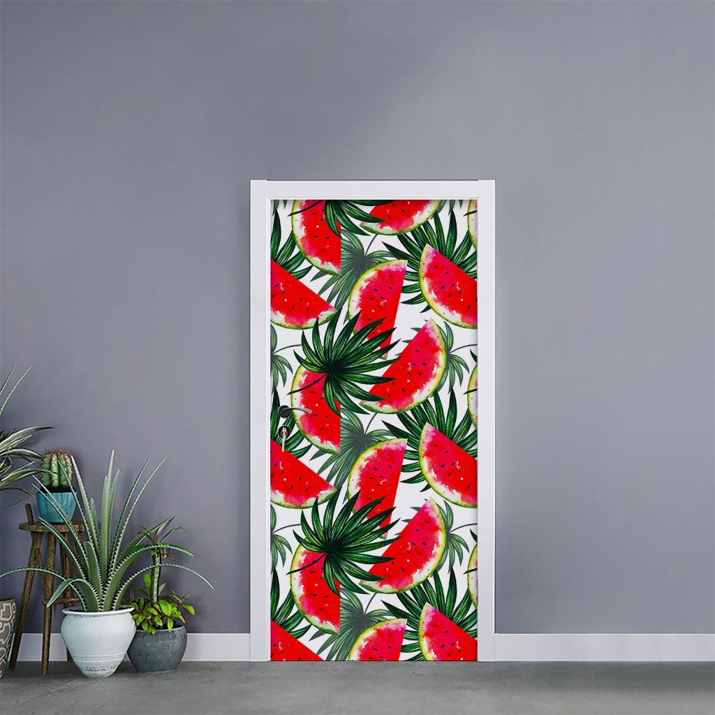 White Palm Leaf Watermelon Pattern Print Door Sticker