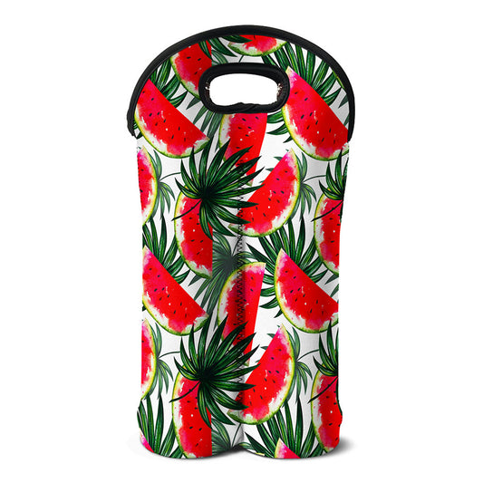 White Palm Leaf Watermelon Pattern Print Double Neoprene Wine Tote