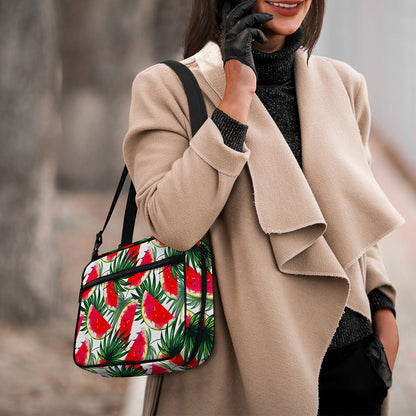 White Palm Leaf Watermelon Pattern Print Double Strap Bible Bag