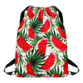 White Palm Leaf Watermelon Pattern Print Drawstring Backpack
