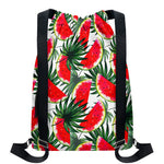 White Palm Leaf Watermelon Pattern Print Drawstring Backpack
