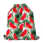 White Palm Leaf Watermelon Pattern Print Drawstring Bag