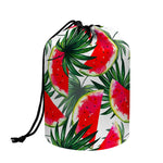 White Palm Leaf Watermelon Pattern Print Drawstring Makeup Bag