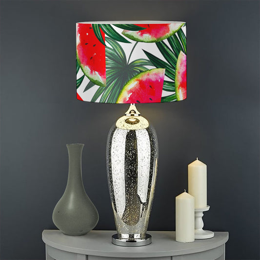 White Palm Leaf Watermelon Pattern Print Drum Lamp Shade
