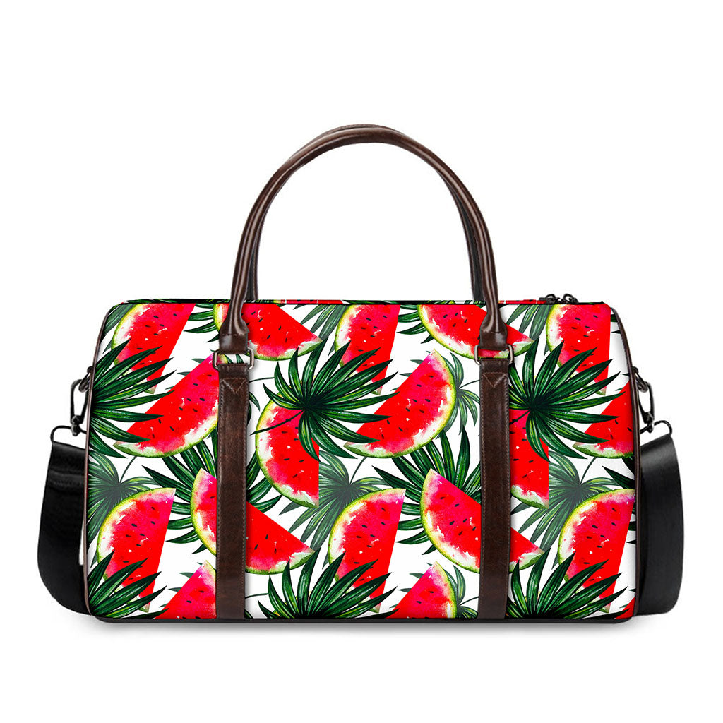 White Palm Leaf Watermelon Pattern Print Duffle Bag