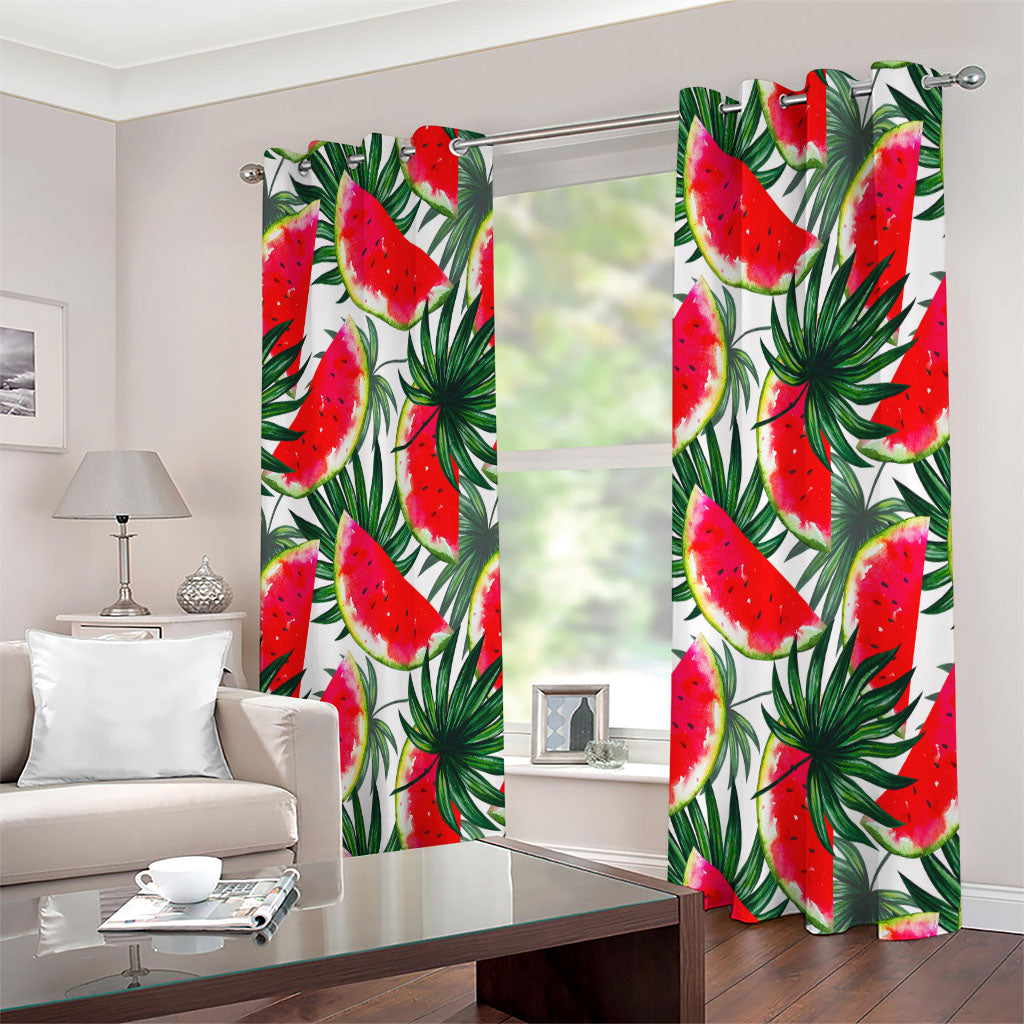White Palm Leaf Watermelon Pattern Print Extra Wide Grommet Curtains