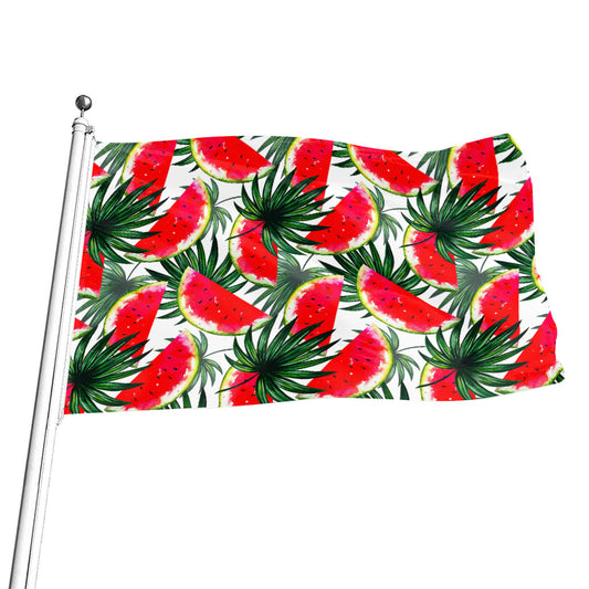 White Palm Leaf Watermelon Pattern Print Flag