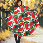 White Palm Leaf Watermelon Pattern Print Foldable Umbrella