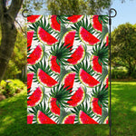 White Palm Leaf Watermelon Pattern Print Garden Flag