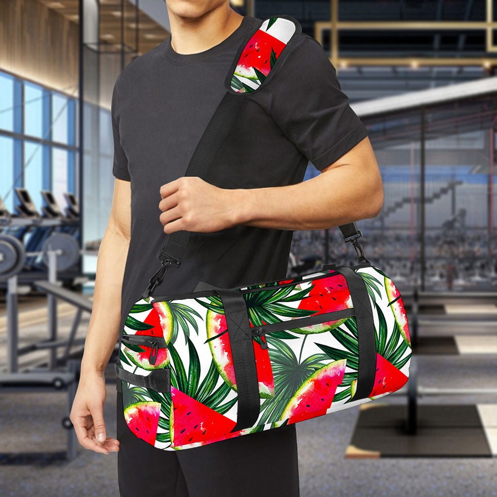 White Palm Leaf Watermelon Pattern Print Gym Bag