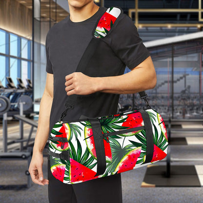 White Palm Leaf Watermelon Pattern Print Gym Bag