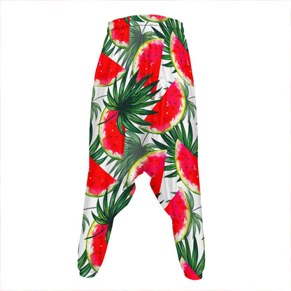 White Palm Leaf Watermelon Pattern Print Hammer Pants