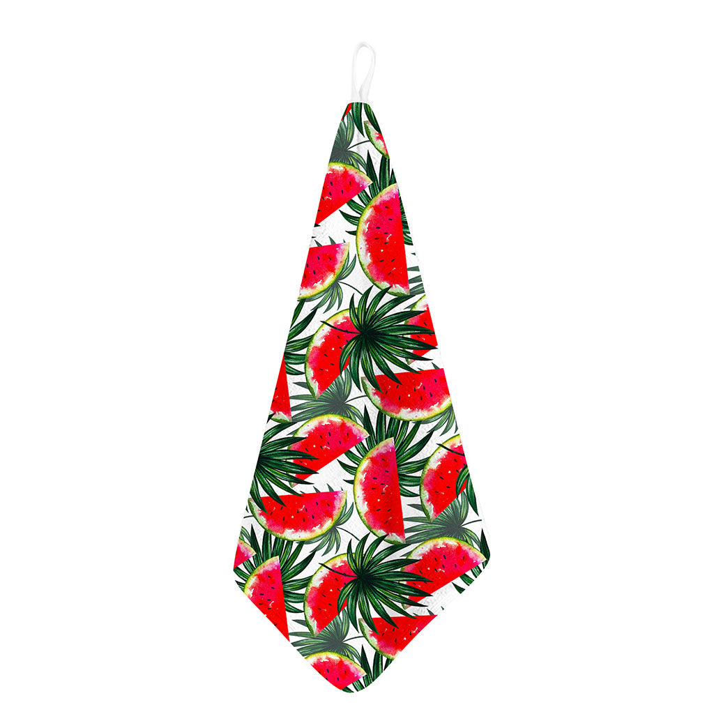 White Palm Leaf Watermelon Pattern Print Hand Towel